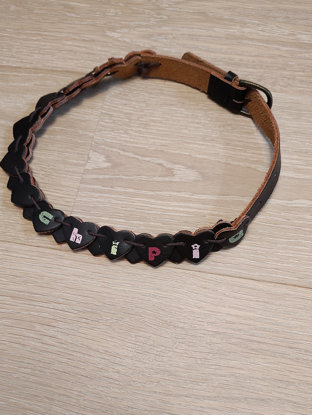 Chipie Black Leather Heart Belt with Multicolor Accents